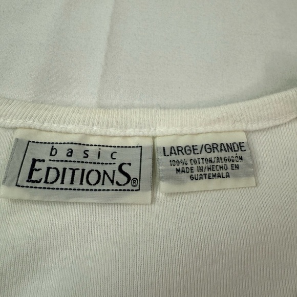 Basic Editions White Cotton Short Sleeve V-Neck Top Size Large - Picture 4 of 6